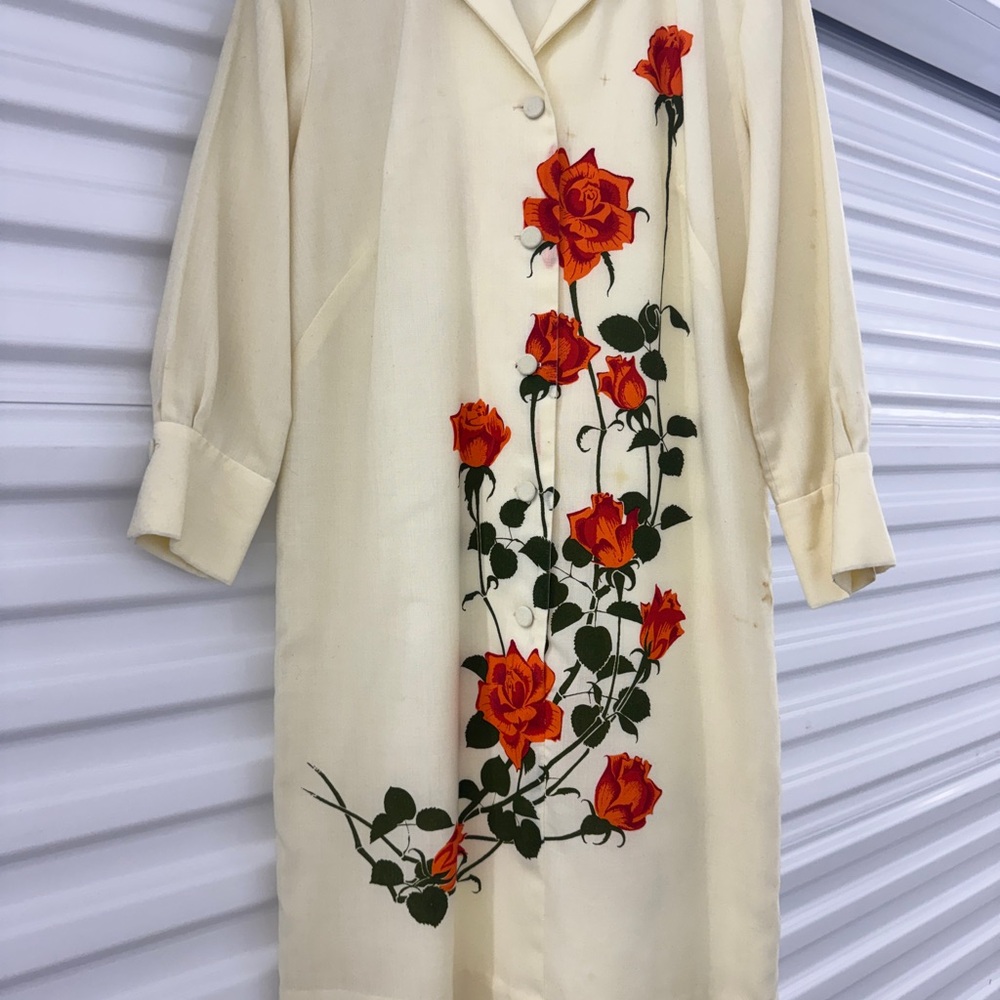 Vintage Alfred Shaheen Cream Floral Shirt Dress